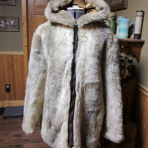 Vtg Lou Nierenberg Original plush faux fur zip hooded Eskimo Parka eu 42 US 12